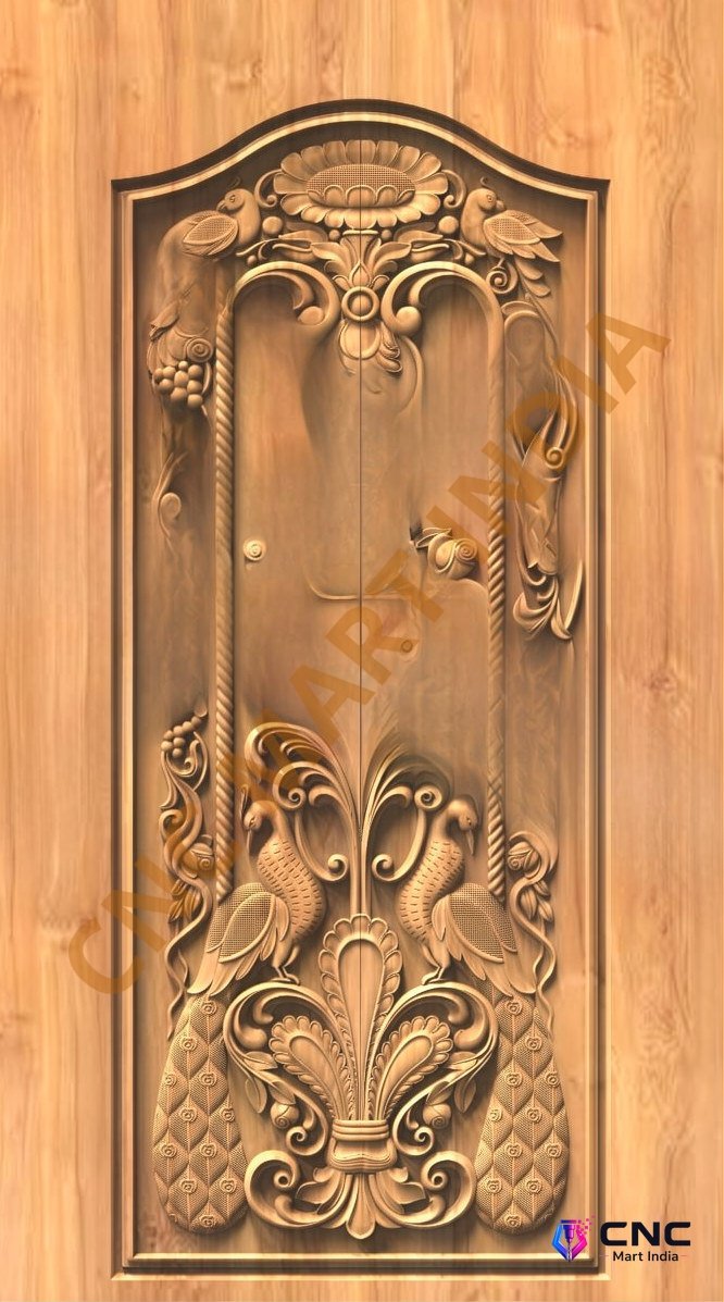 GSK EMBOSSING - EMD-64 Intricate Peacock and Floral Motif Carved Door Design